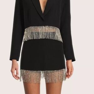 Gianni Bini Dixie Rhinestone Fringe Mini Skirt Black with Builtin Shorts Size 12